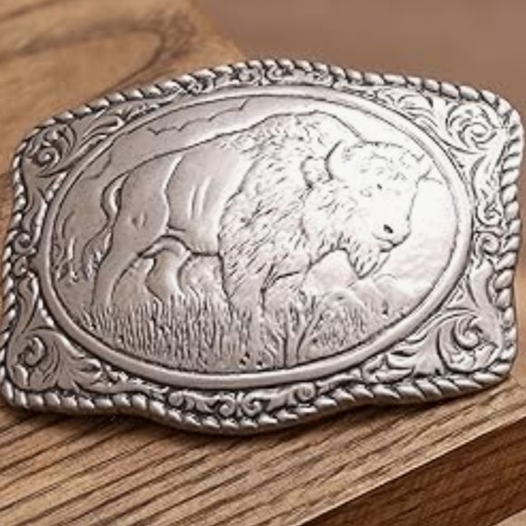 New Beautiful New silver Buffalo Bison rope detailed belt buckle - Picture 6 of 11